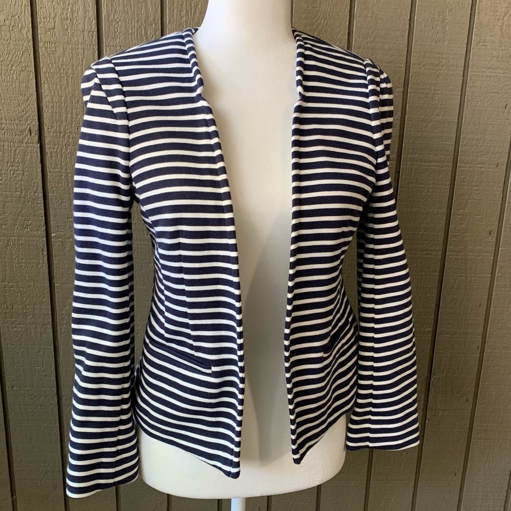 Loft  NWT 100% Cotton Blue Striped Jacket  Blazer Size Small